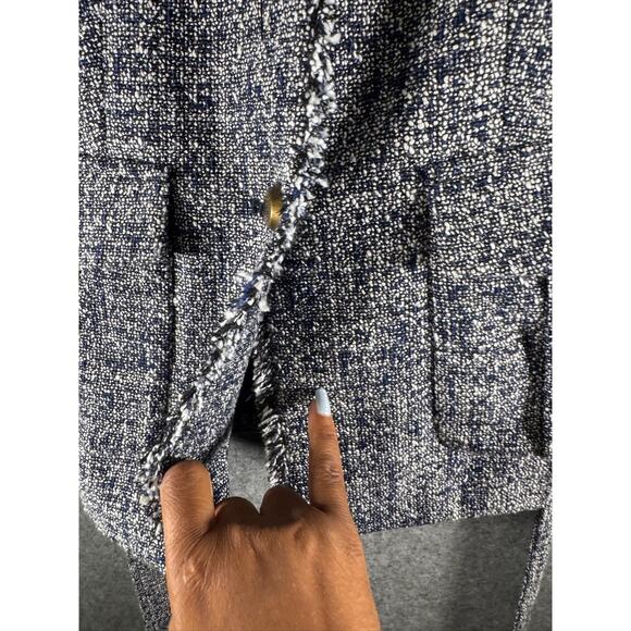 Michael Kors Jackets‎ Women 2 Blue Fringe Tweed Belted Blazer Old Money Preppy - Picture 8 of 11